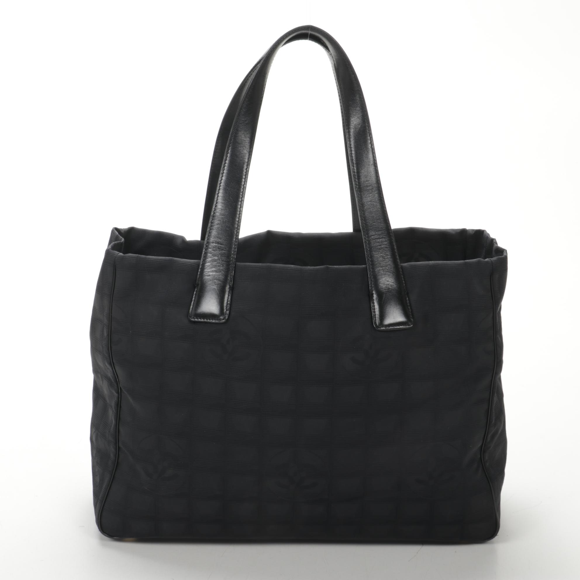 Chanel Travel Line Tote in Black CC Nylon Jacquard and Leather