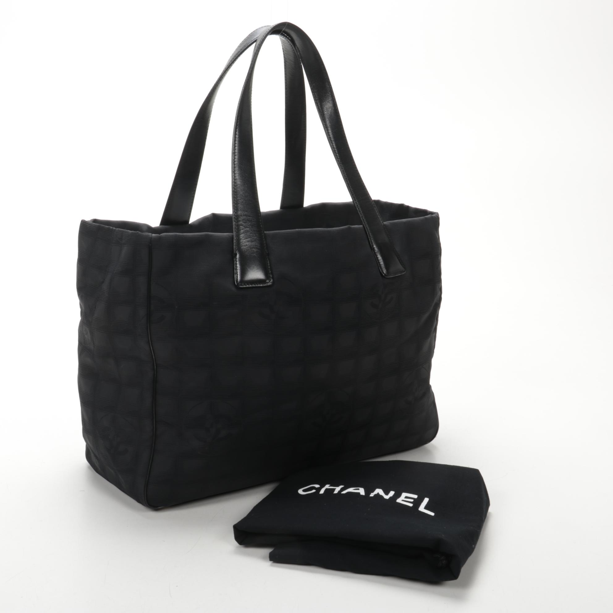 Chanel Travel Line Tote in Black CC Nylon Jacquard and Leather