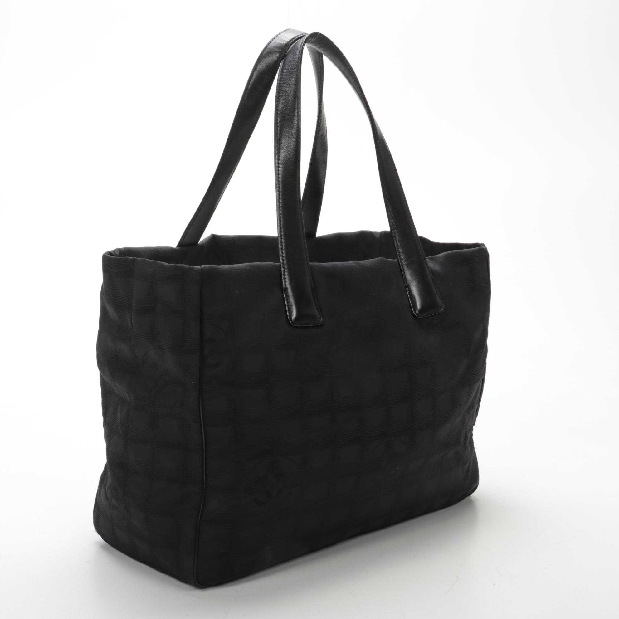 Chanel Travel Line Tote in Black CC Nylon Jacquard and Leather