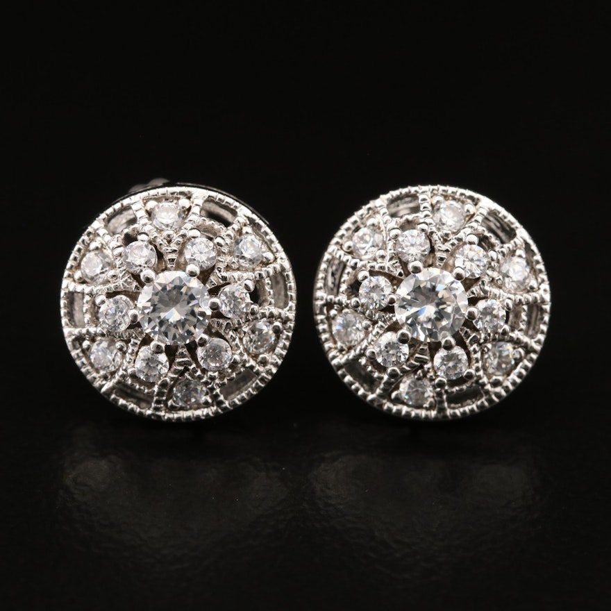 Sterling Cubic Zirconia Button Earrings