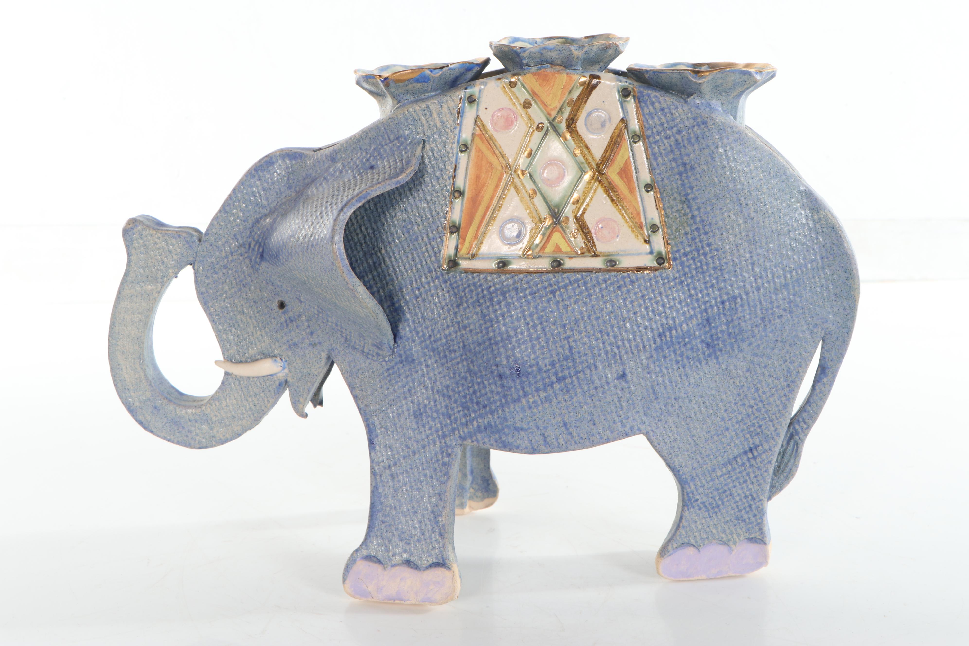 Gail Paradise Glazed Ceramic "Elephant Candelabra," 1990