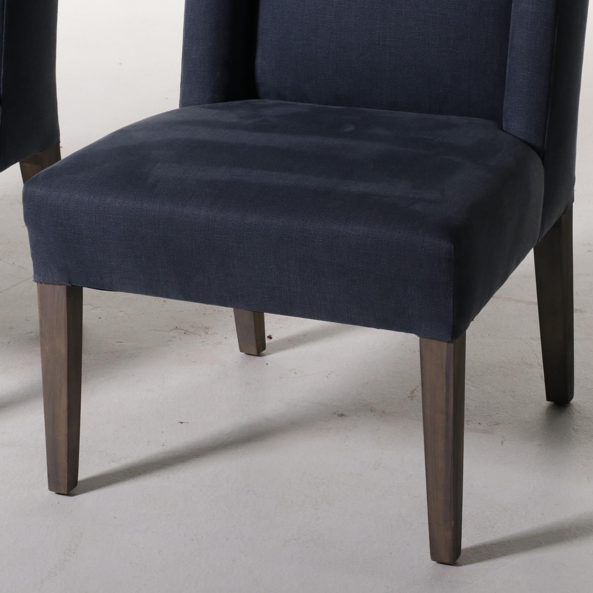 Pair of Contemporary Washed Blue Linen Wing Side Chairs