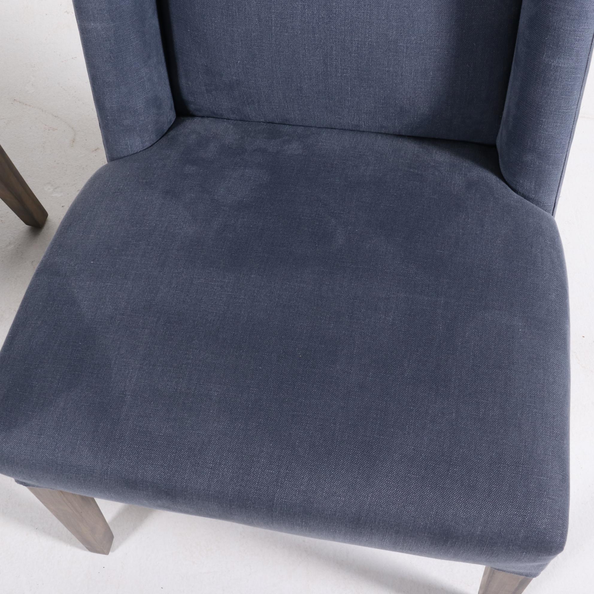 Pair of Contemporary Washed Blue Linen Wing Side Chairs