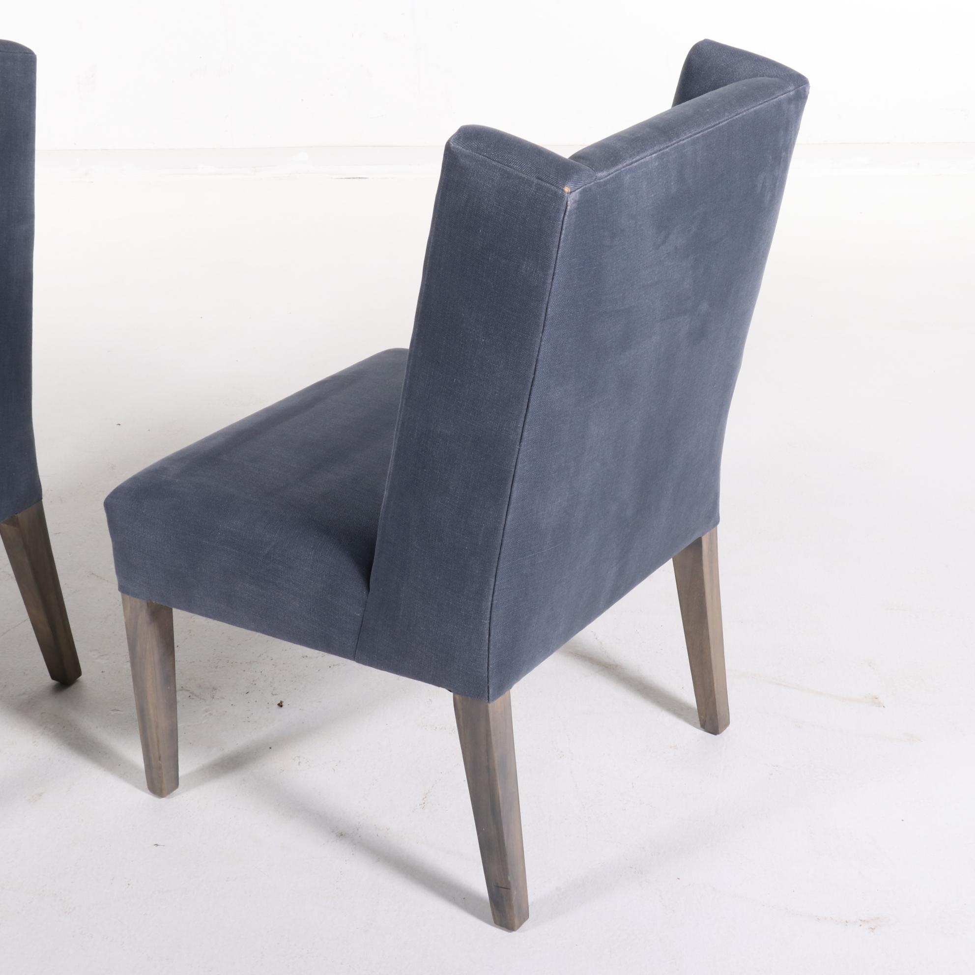 Pair of Contemporary Washed Blue Linen Wing Side Chairs