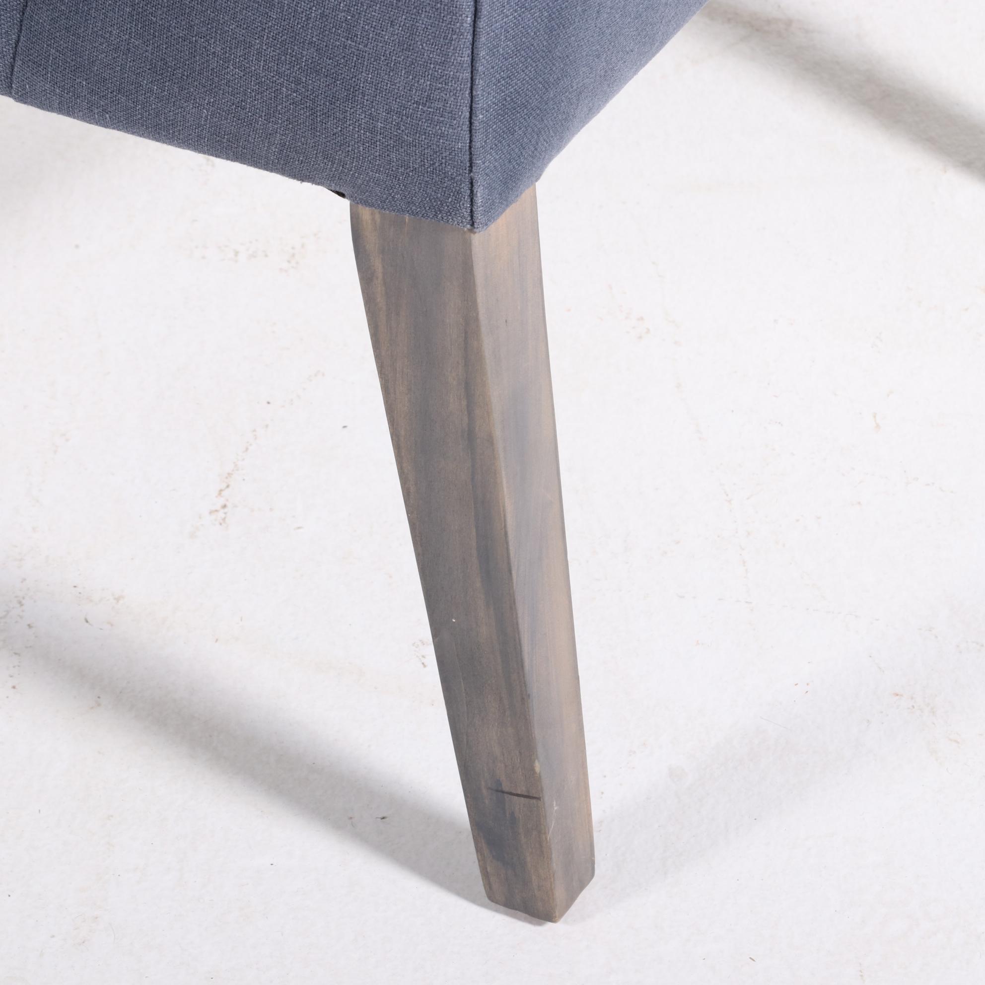 Pair of Contemporary Washed Blue Linen Wing Side Chairs