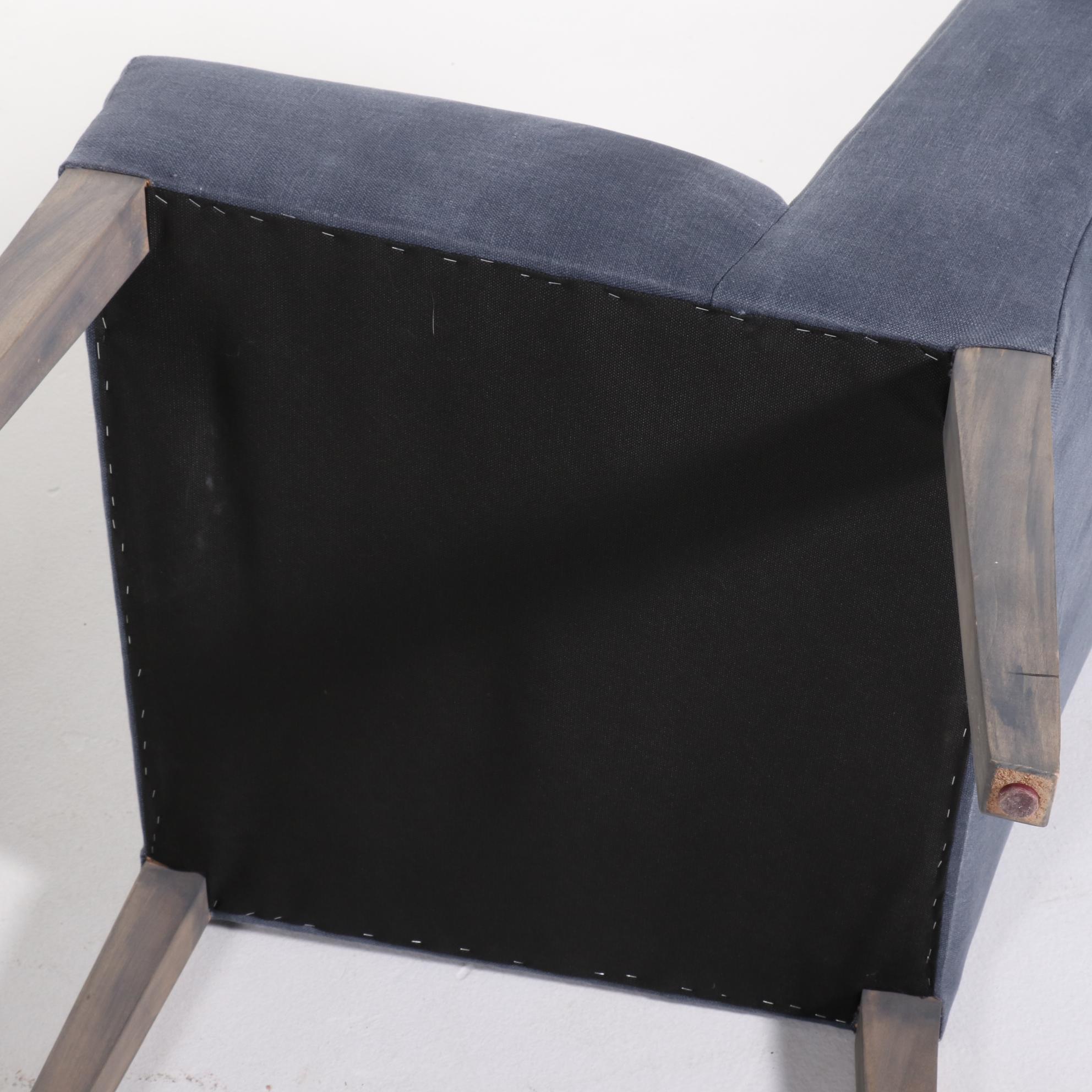 Pair of Contemporary Washed Blue Linen Wing Side Chairs