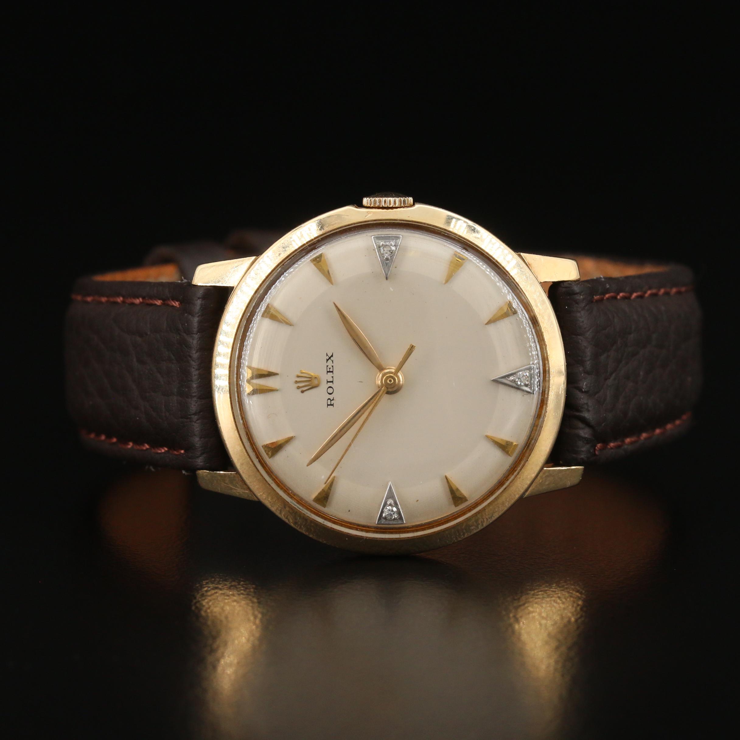 Circa 1960's Rolex 14K Gold and Diamonds Cal. 1215 Stem Wind Watch