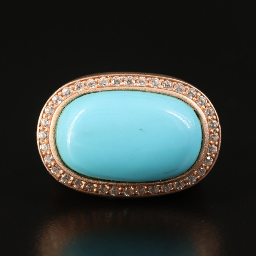 900 Silver Faux Turquoise and Cubic Zirconia Ring