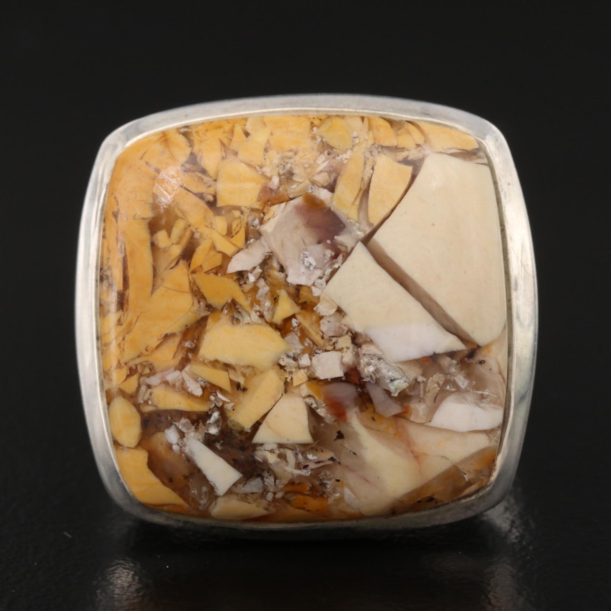 Sterling Silver Ring with Stone Pieces in Resin