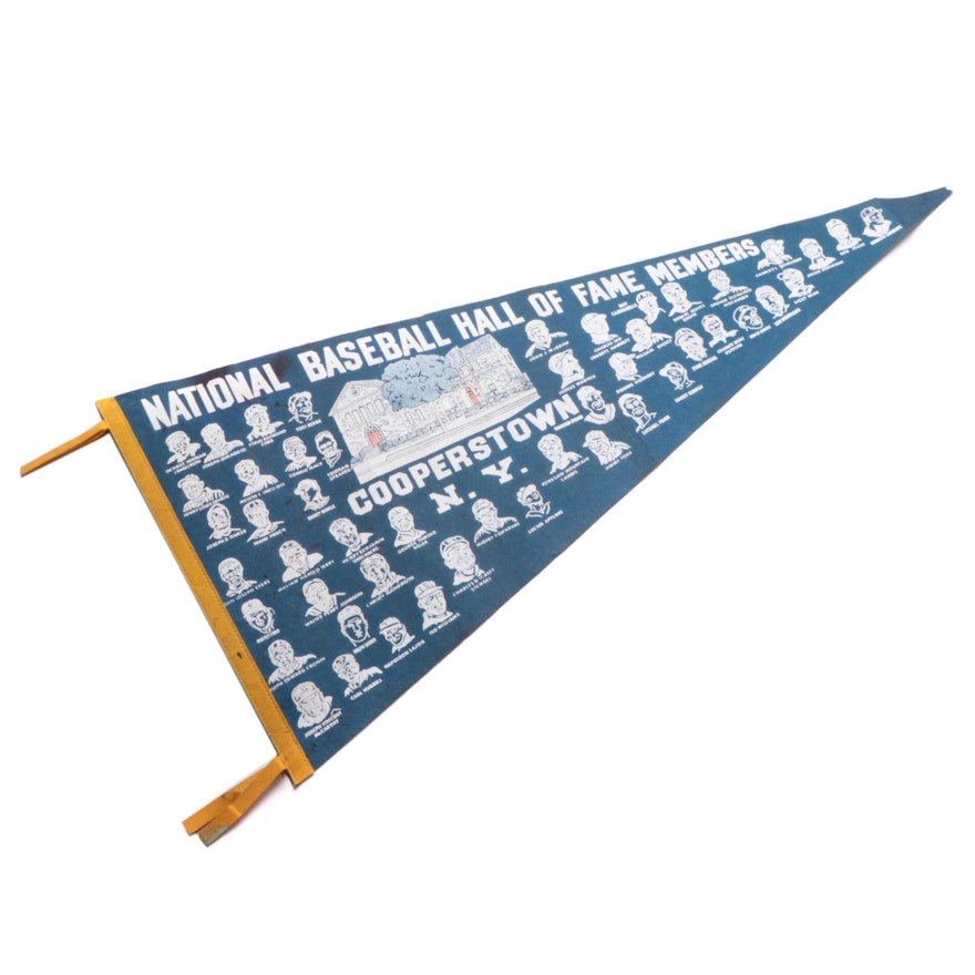 National Baseball Hall of Fame Members Baseball Felt Pennant, Mid-20th Century