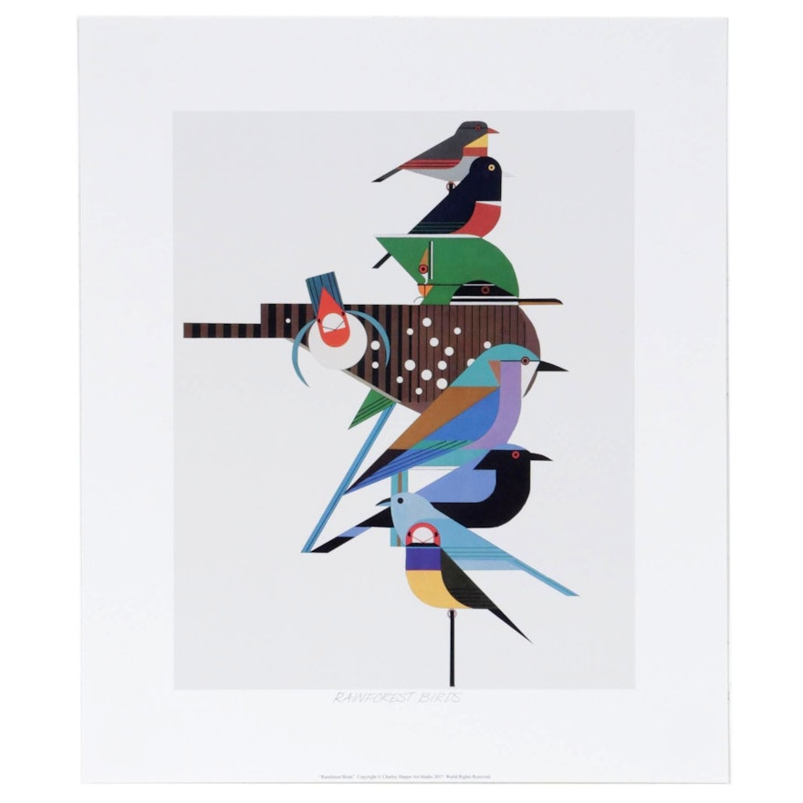 Offset Lithograph after Charley Harper "Rainforest Birds," 2017