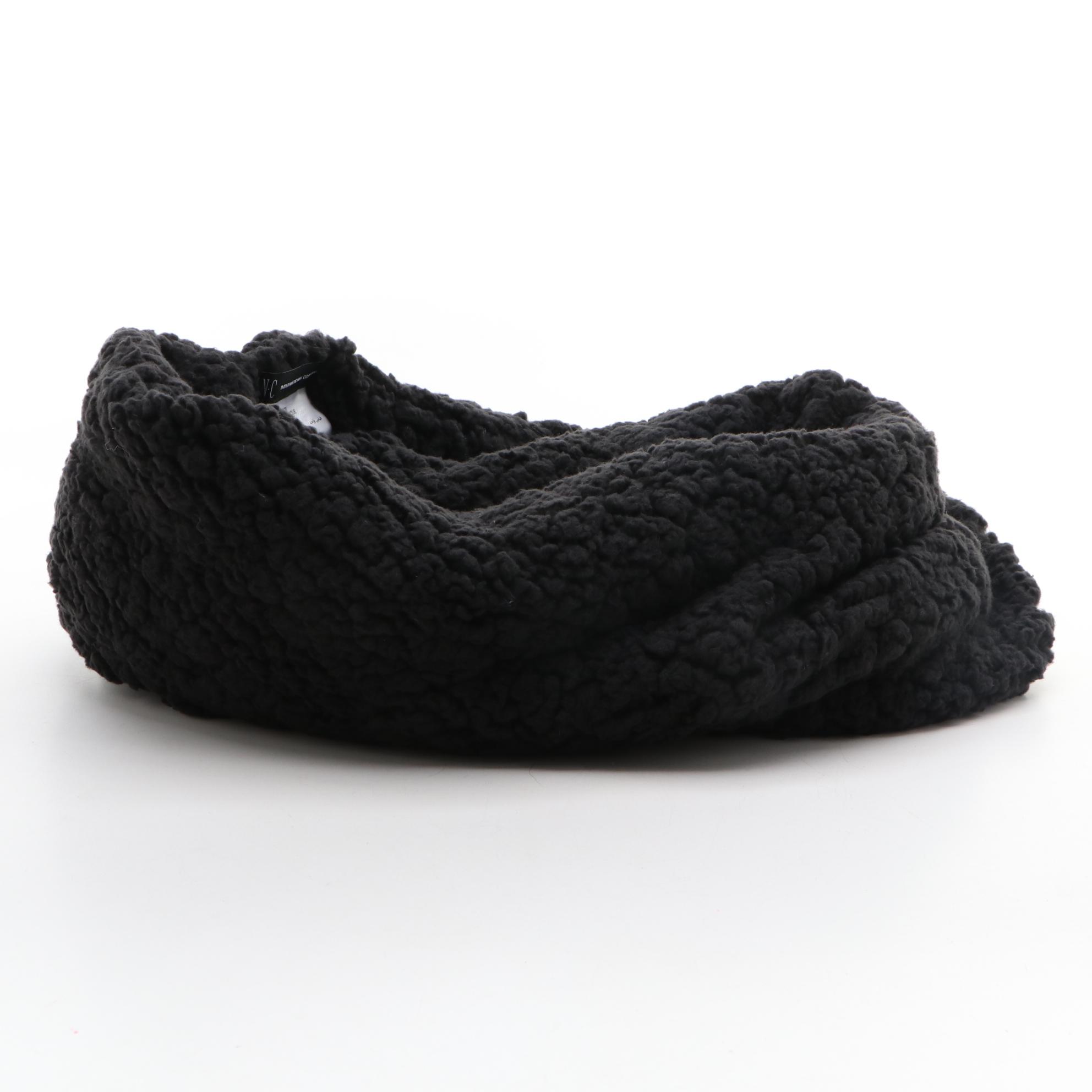 INC International Concepts Black Faux Fur Infinity Cowl and Beanie