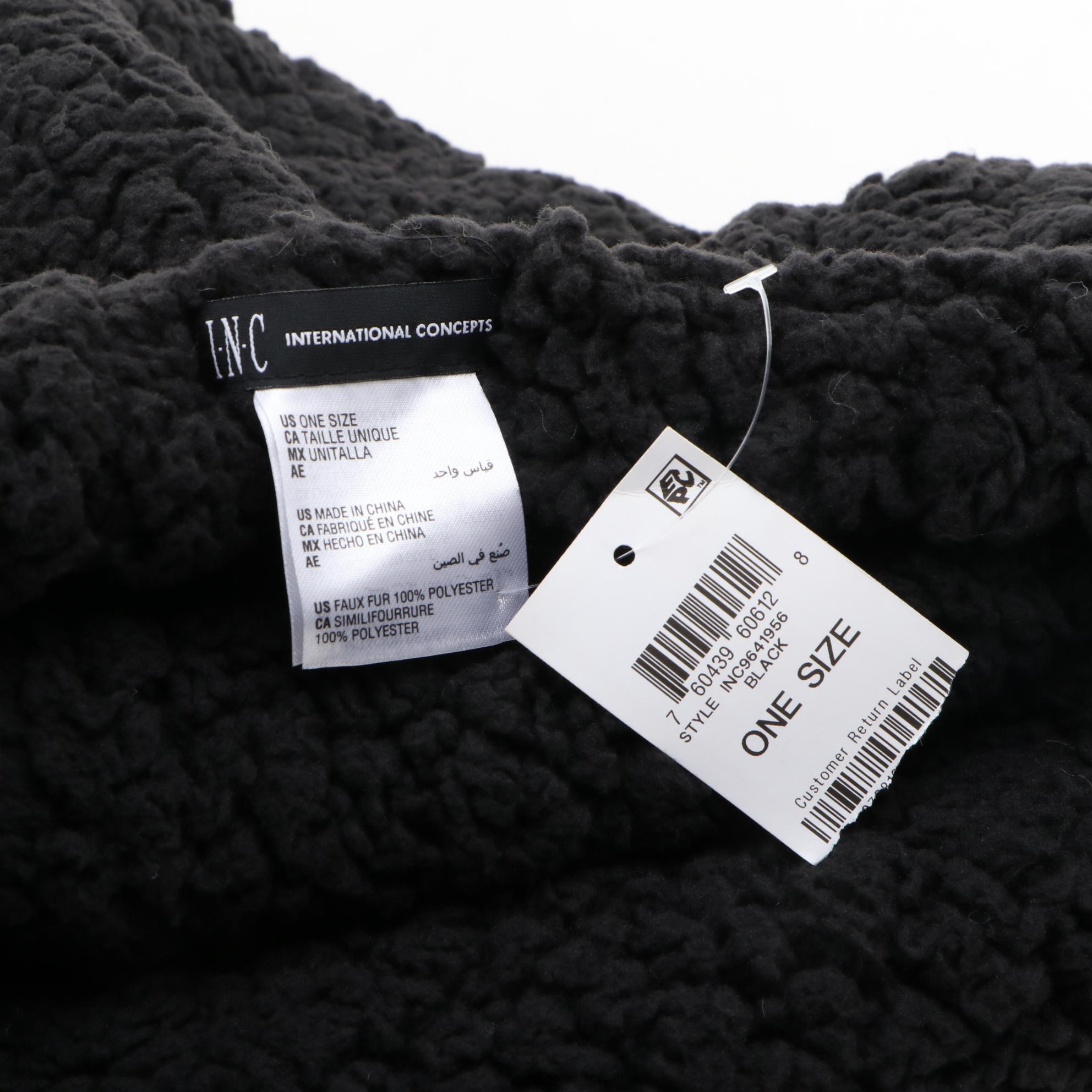 INC International Concepts Black Faux Fur Infinity Cowl and Beanie