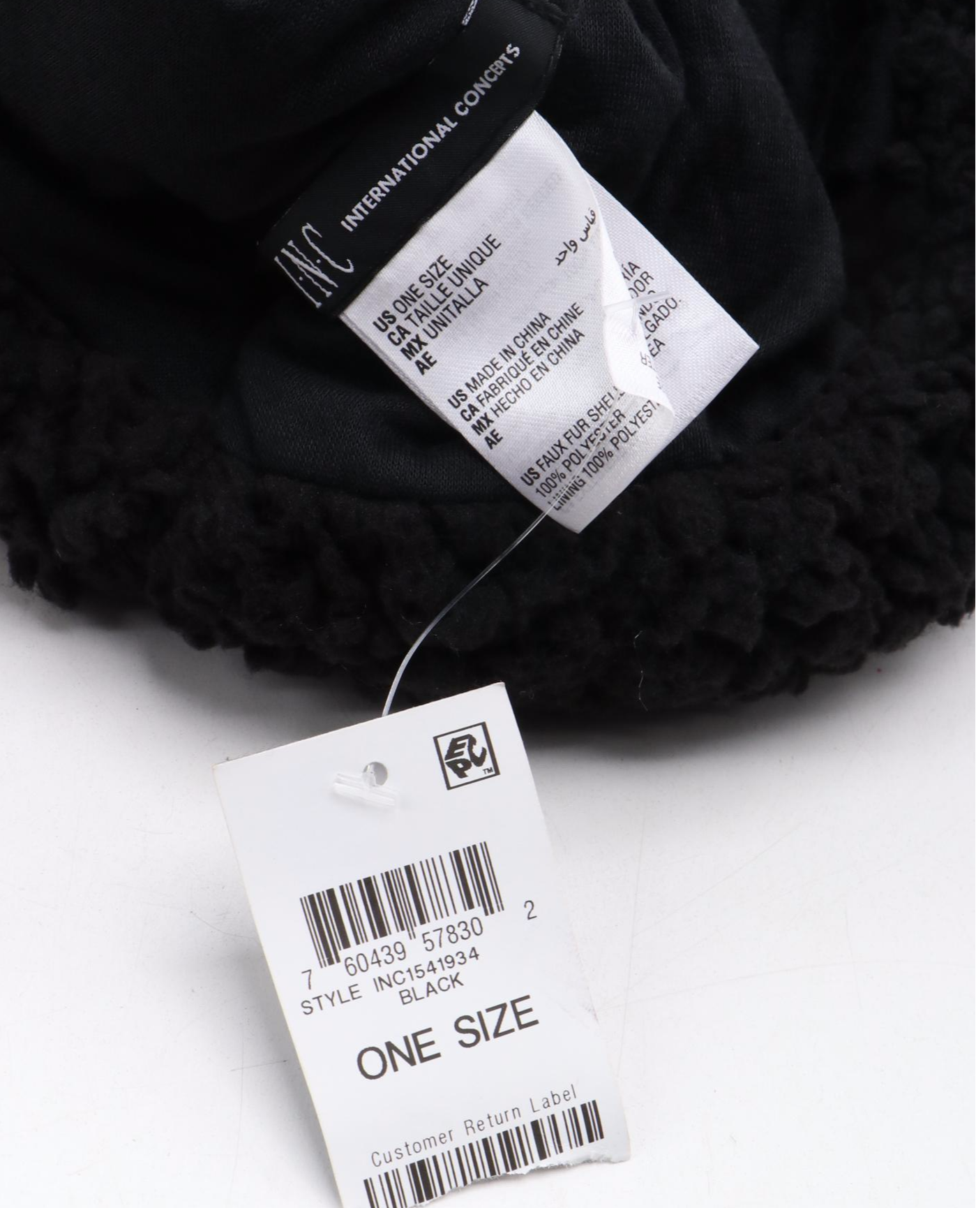 INC International Concepts Black Faux Fur Infinity Cowl and Beanie