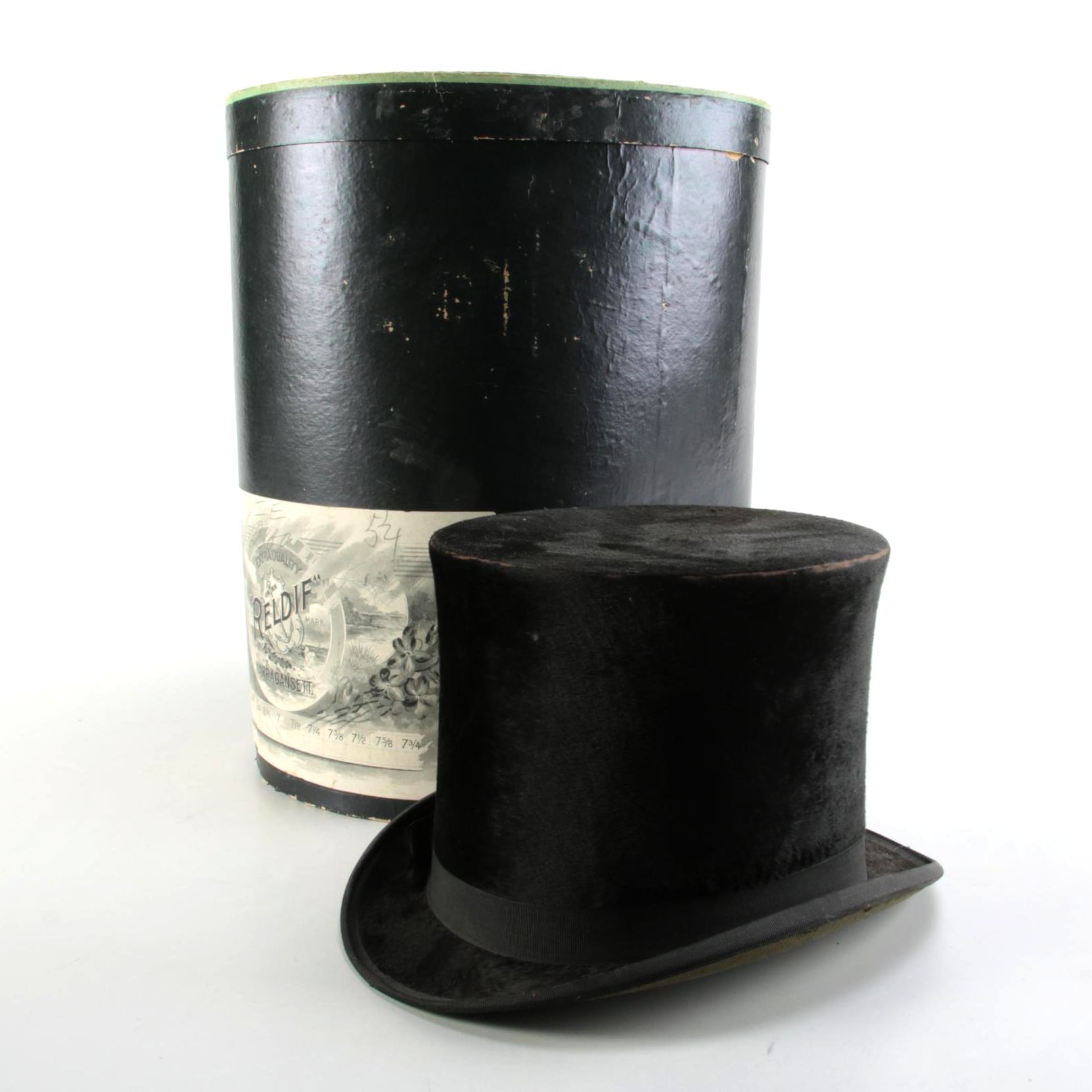 C.M. Haskell Black Beaver Fur Top Hat with Reldif Hat Box