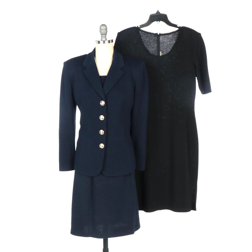 St. John Brand Dress and Navy Blazer with Navy Skirt Set