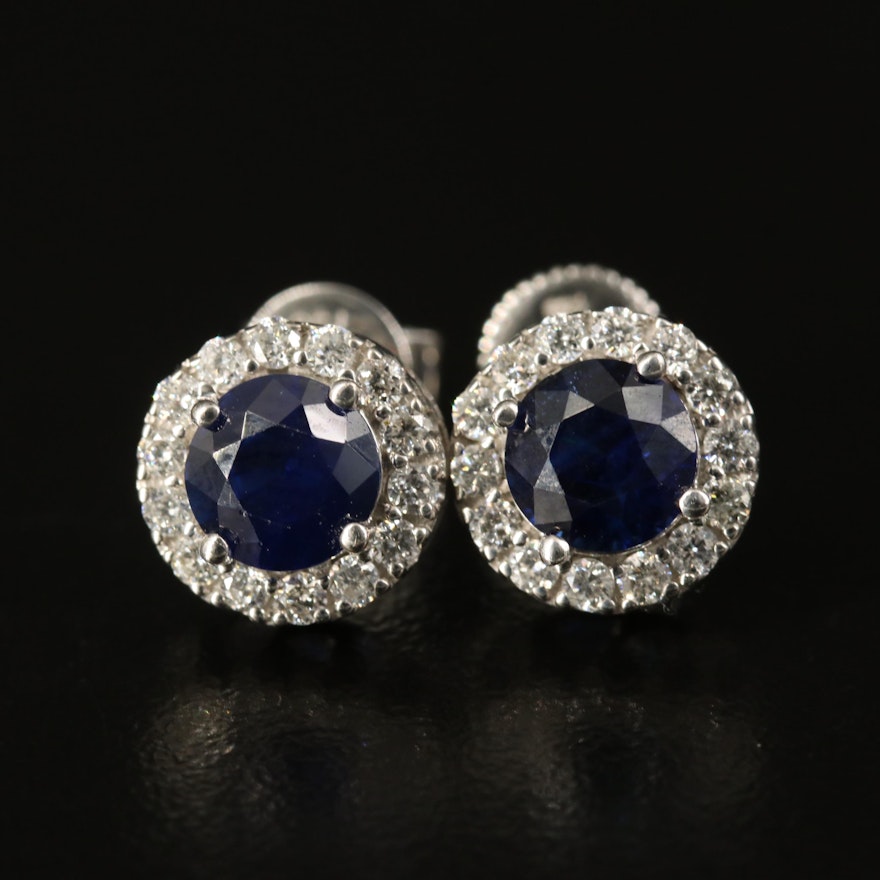 14K 2.00 CTW Sapphire and Diamond Halo Stud Earrings