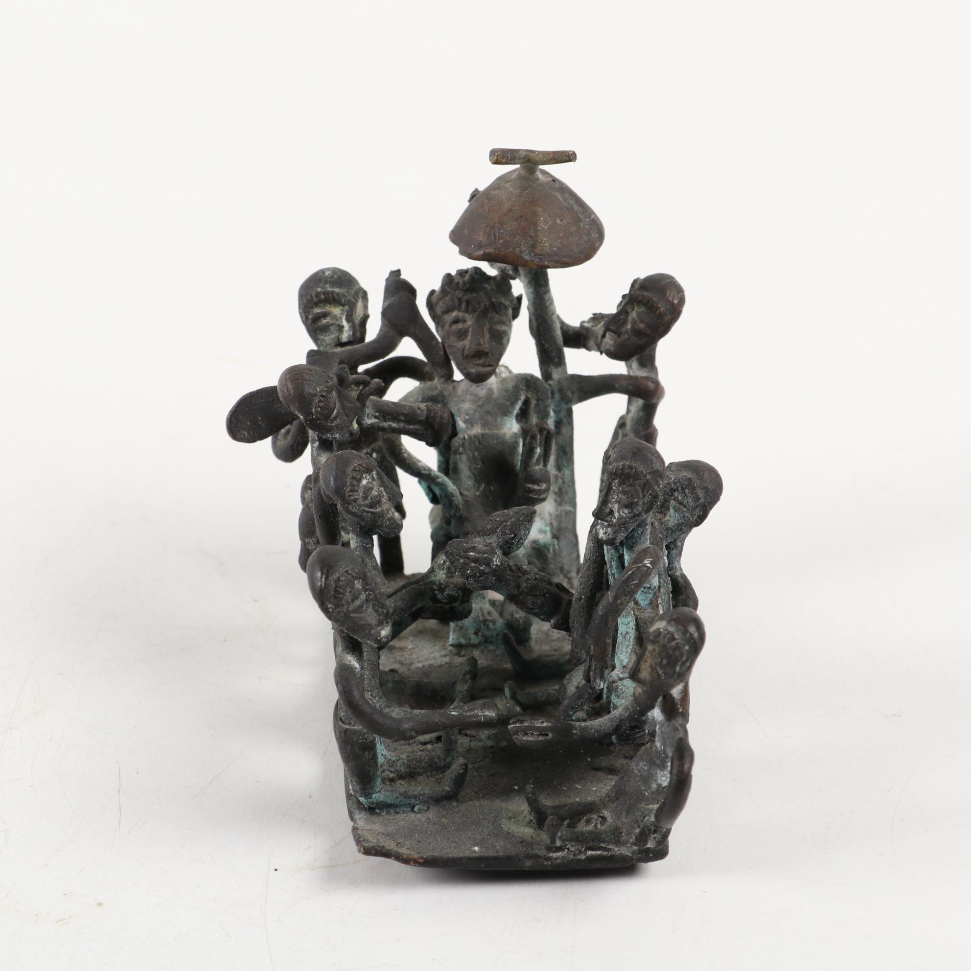 Asante Style Brass Figural Sculpture of a Royal Court, Ghana