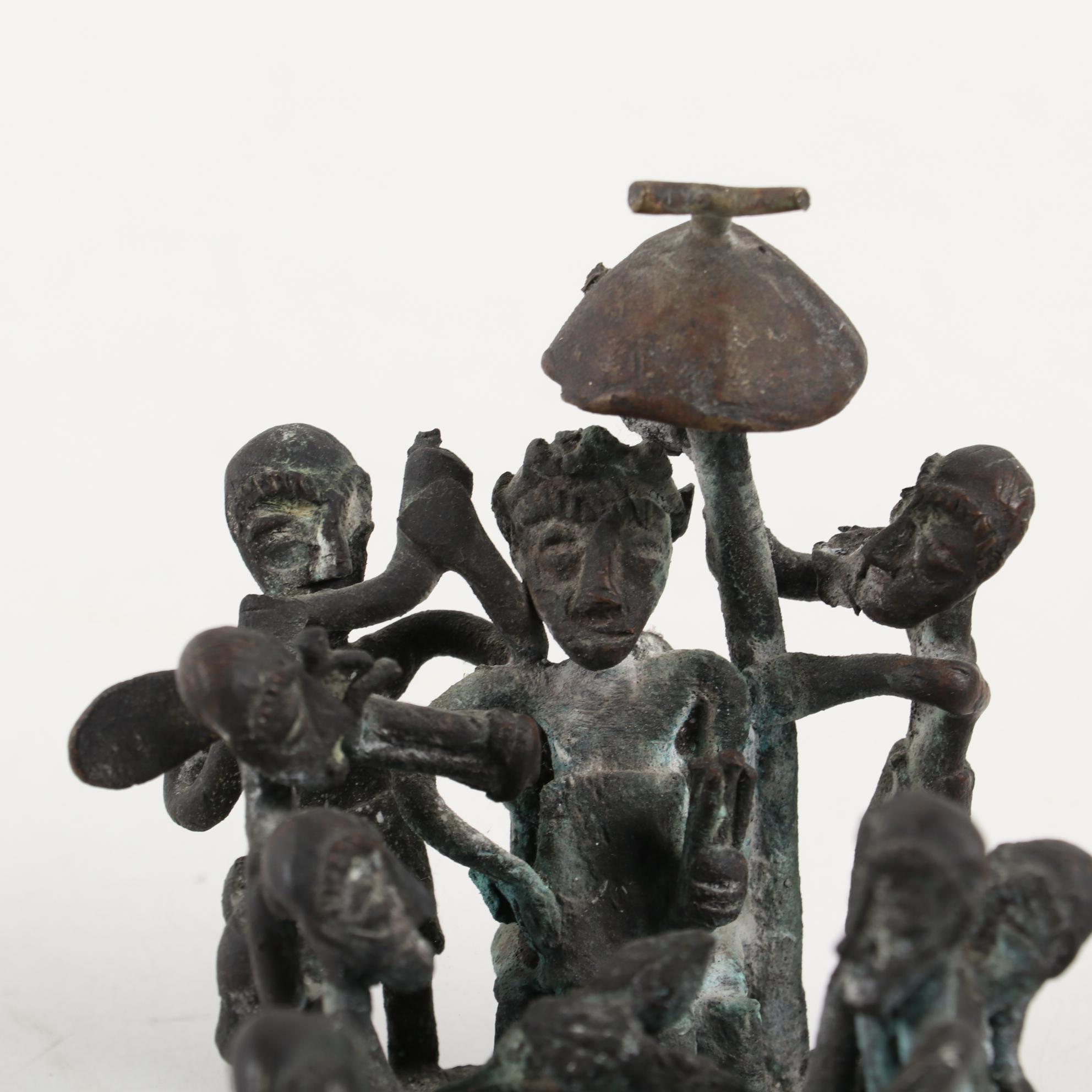 Asante Style Brass Figural Sculpture of a Royal Court, Ghana