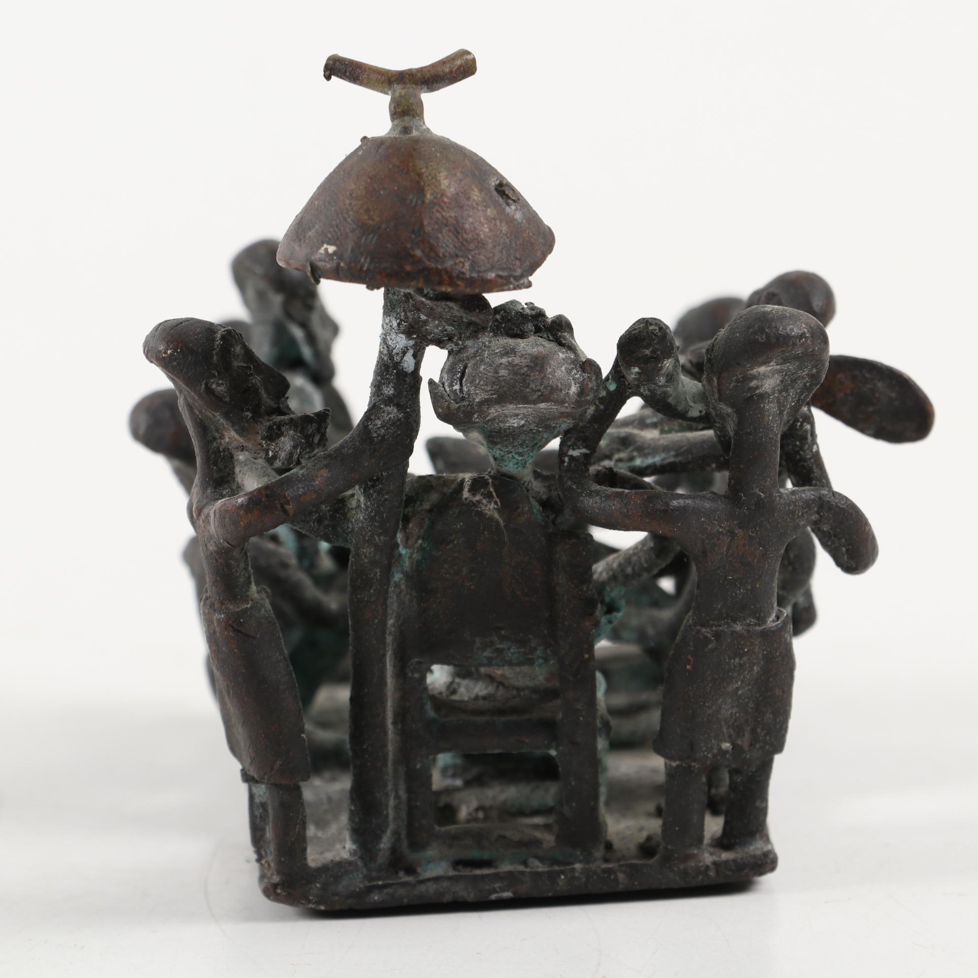 Asante Style Brass Figural Sculpture of a Royal Court, Ghana