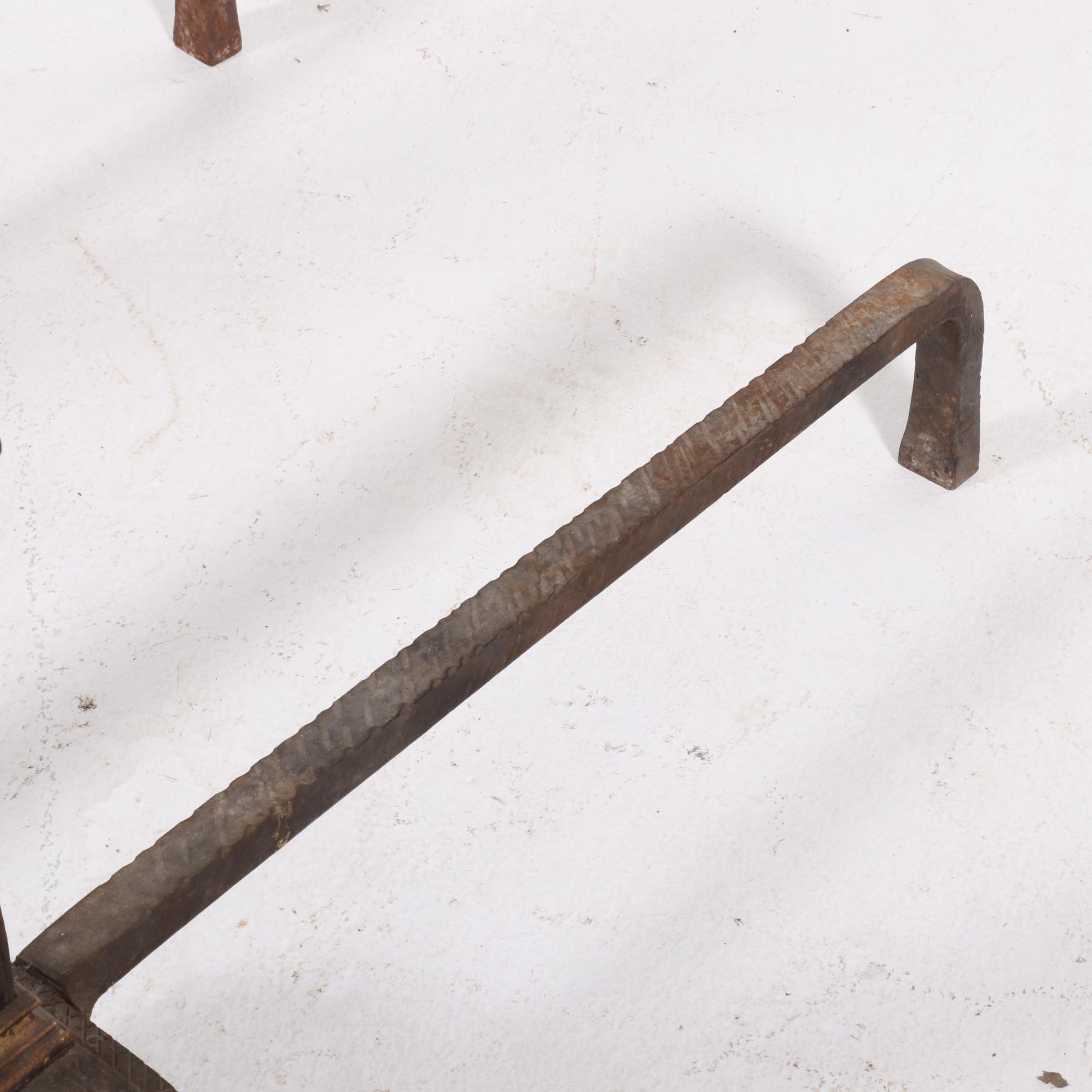 Hand-Forged Iron, Steel, and Brass Fireplace Andirons, Late 19th/Early 20th C.