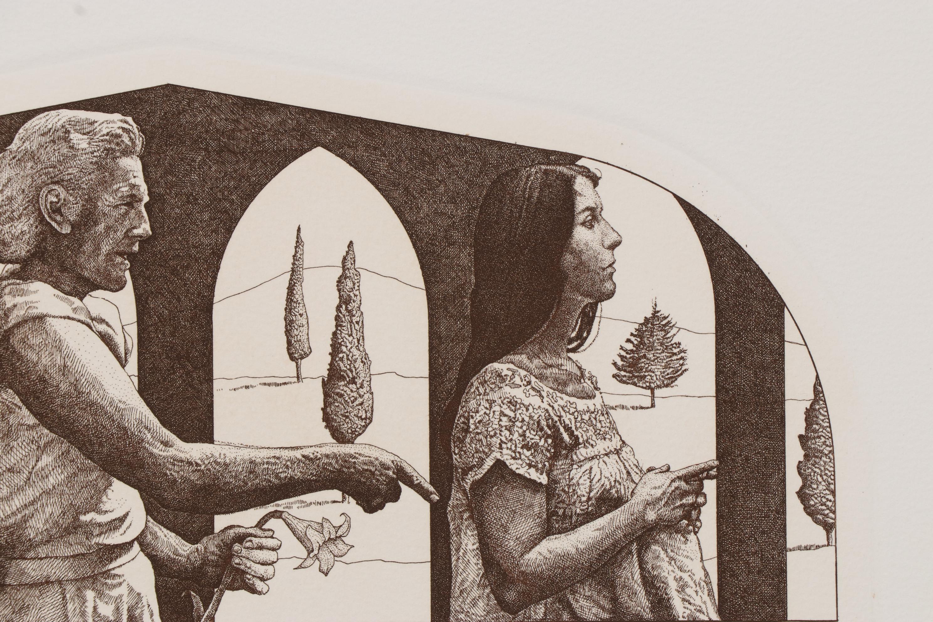 Marvin Hayes Biblical Copperplate Etching "Annunciation," 1976