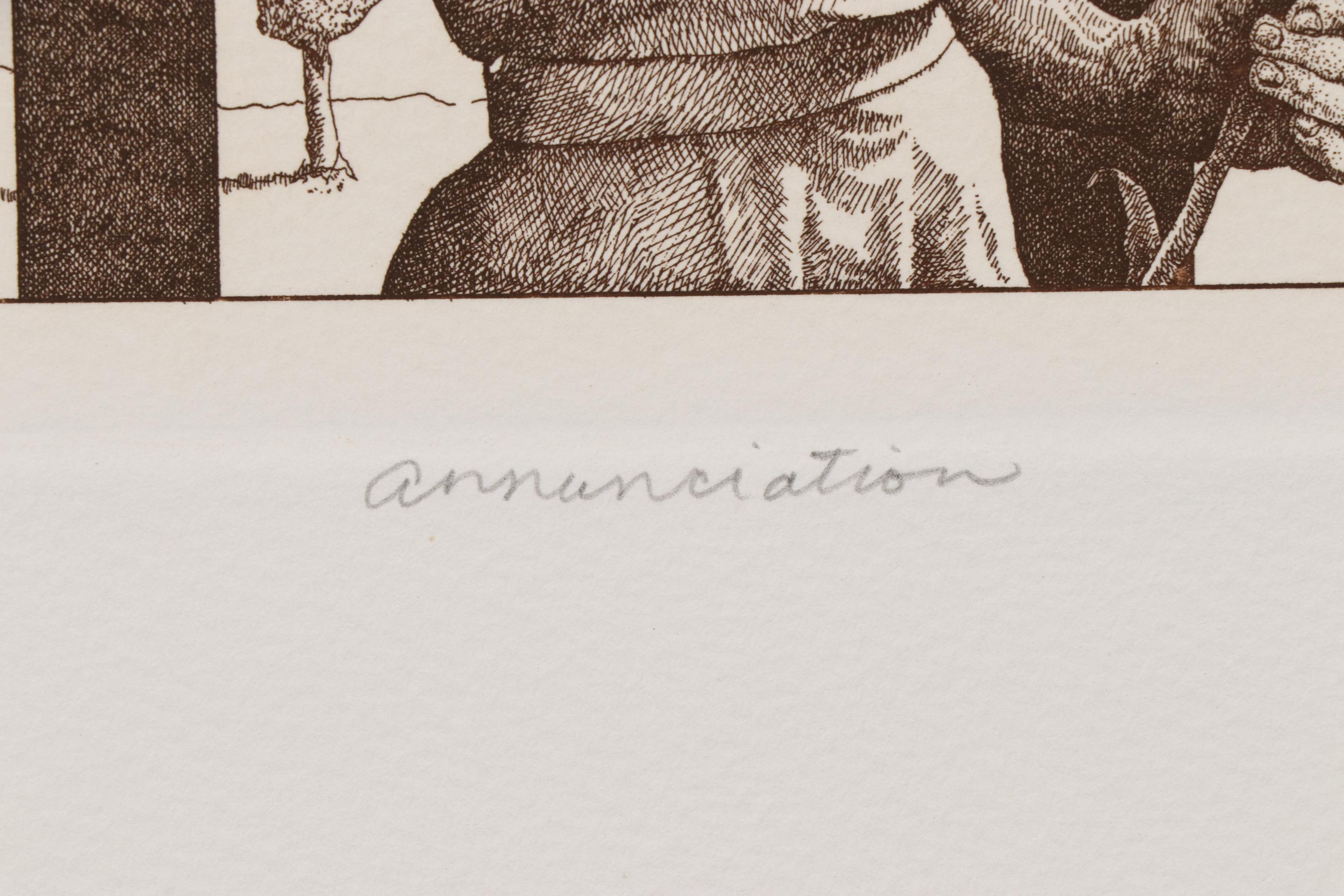 Marvin Hayes Biblical Copperplate Etching "Annunciation," 1976