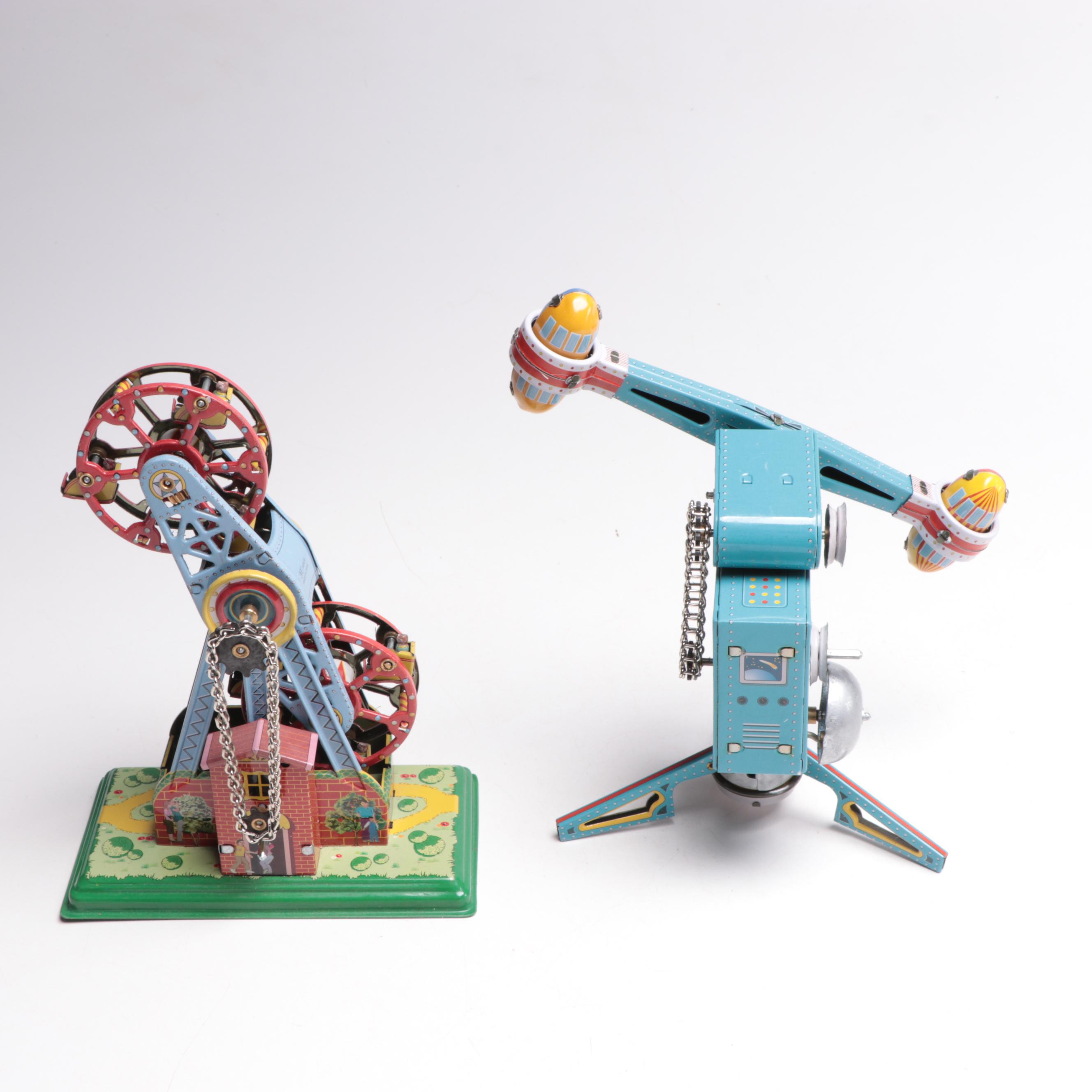 Schylling "Rocket Ride Carousel" and Other Carnival Ride Tin Toys