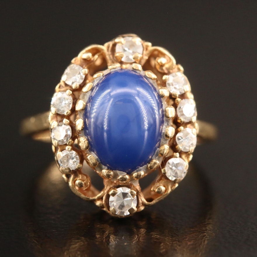 Vintage 14K Star Sapphire and Diamond Ring