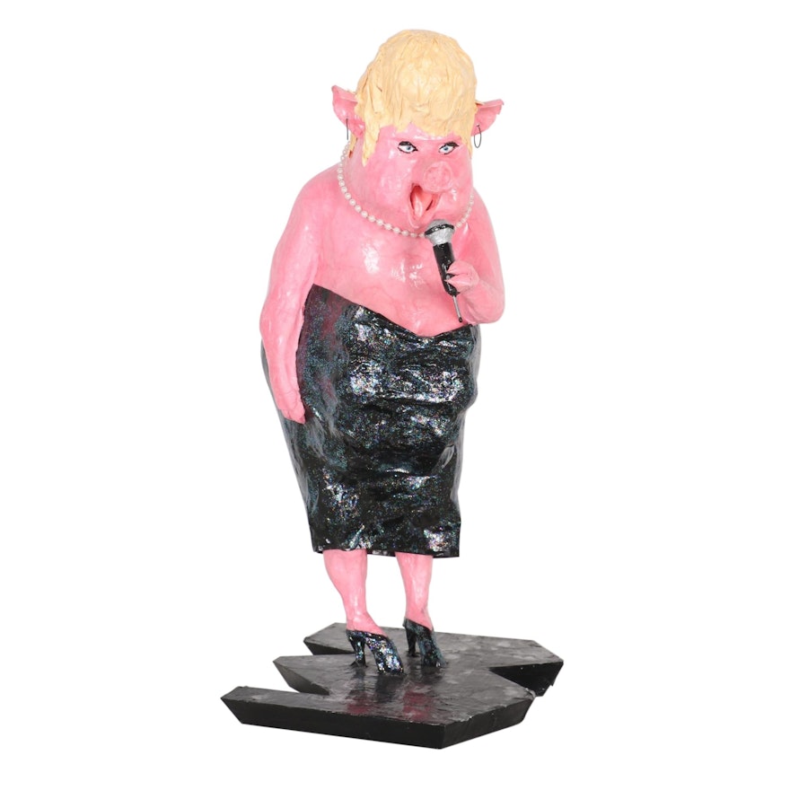 Steven Wirtz Paper Mache Sculpture of Singing Pig, 2004