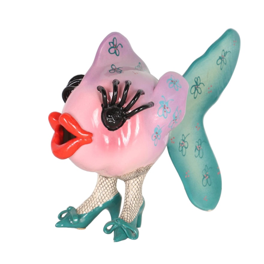 Janet Verdegem Ceramic Sculpture of Funky Fish, 1993