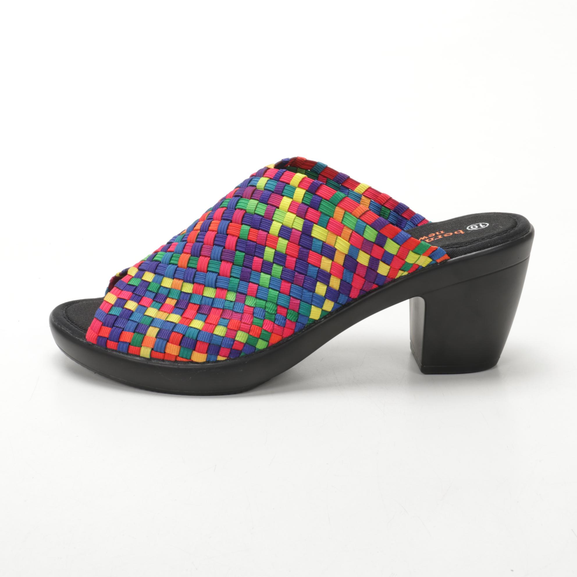 Bernie Mev New York Basket Weave Peep-Toe Mules in Rainbow