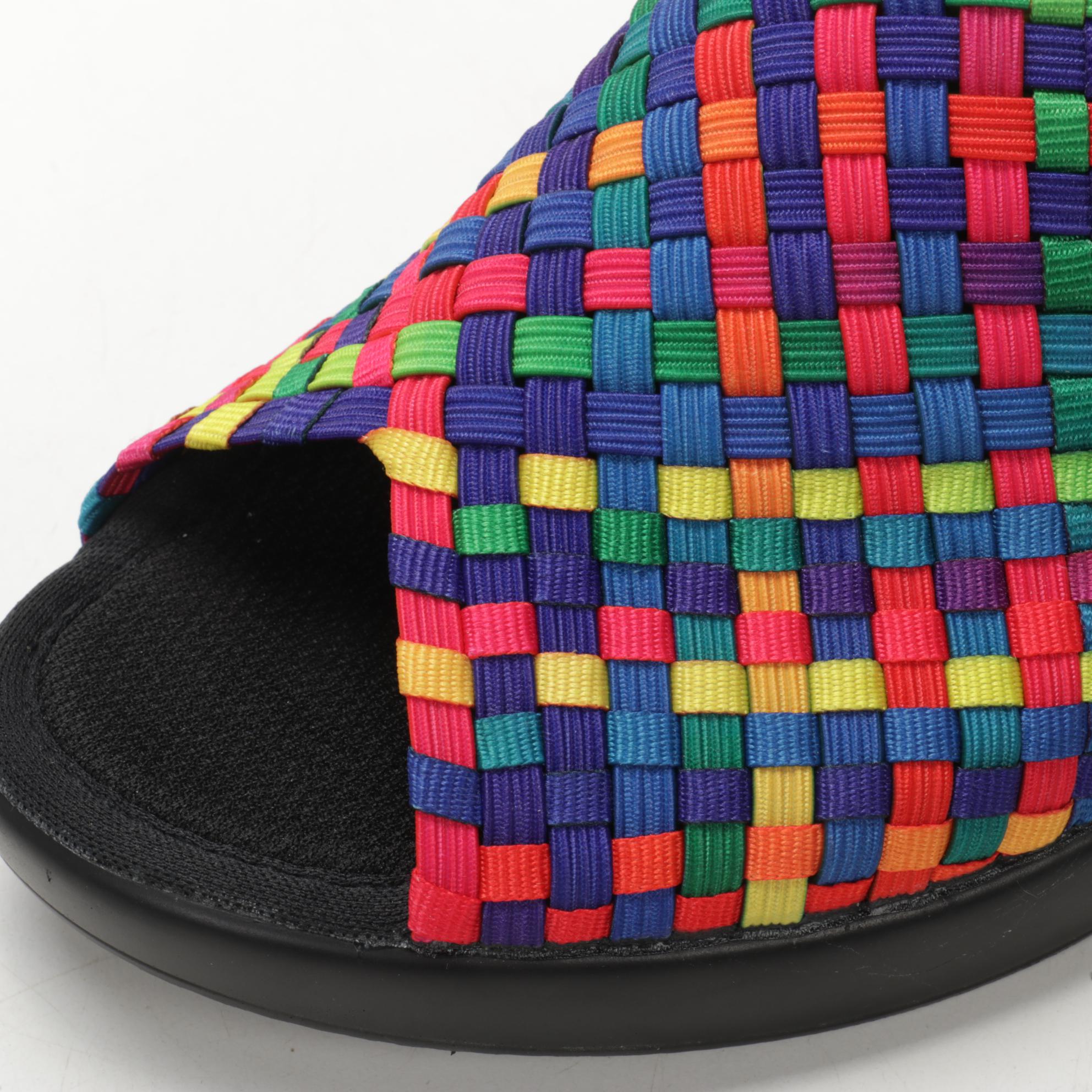 Bernie Mev New York Basket Weave Peep-Toe Mules in Rainbow