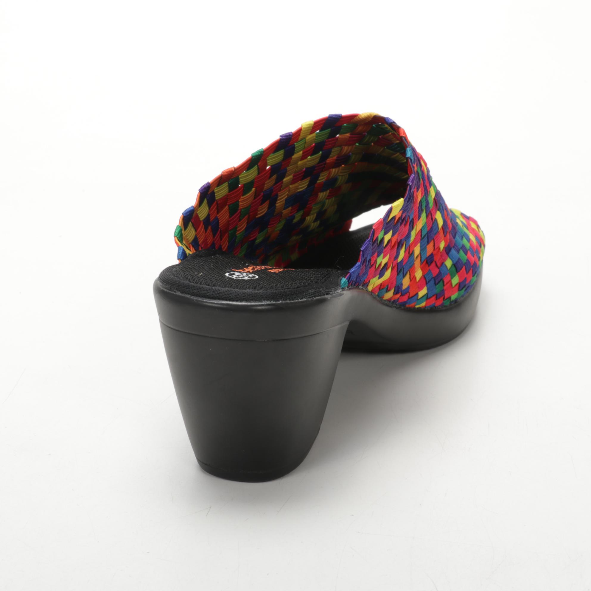Bernie Mev New York Basket Weave Peep-Toe Mules in Rainbow
