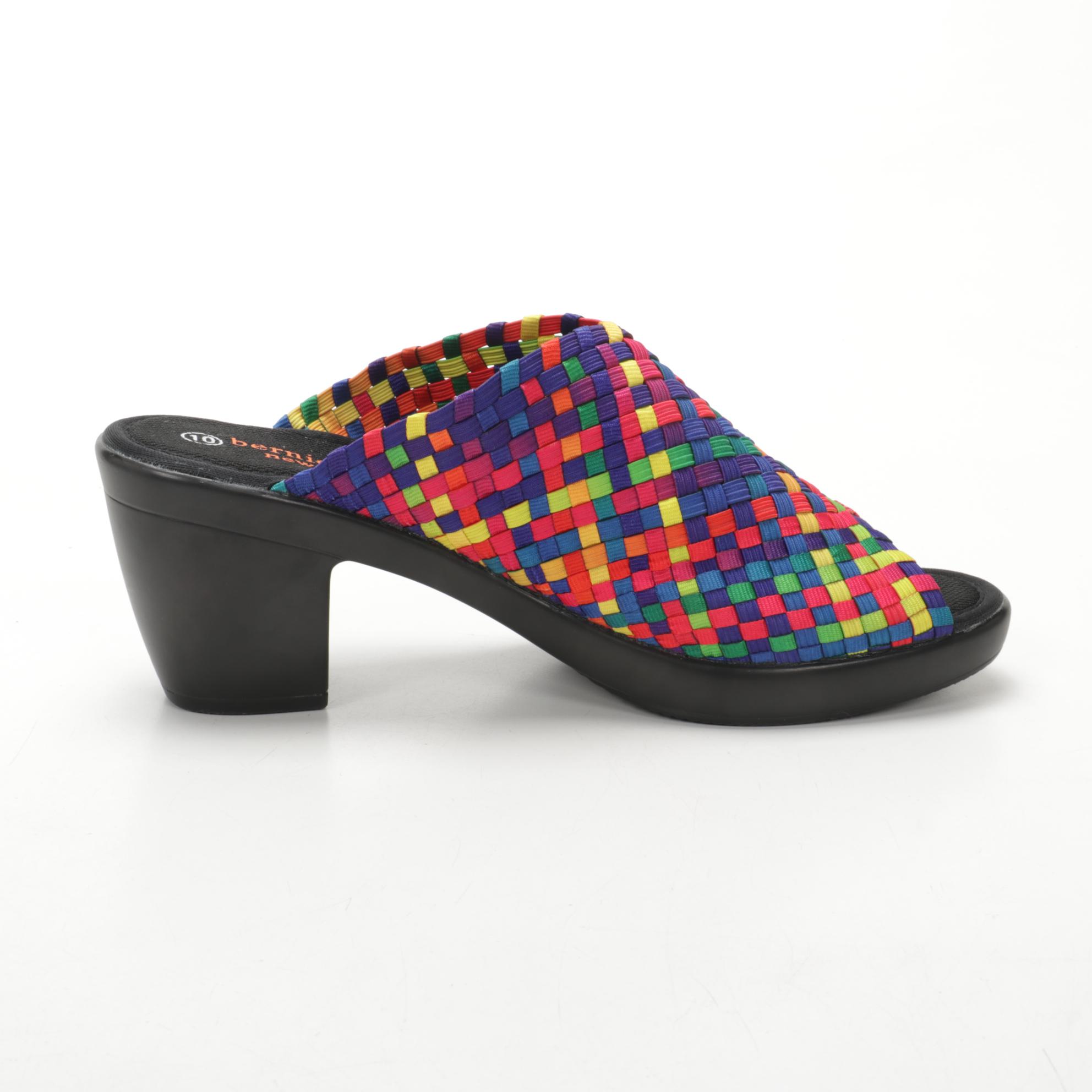 Bernie Mev New York Basket Weave Peep-Toe Mules in Rainbow