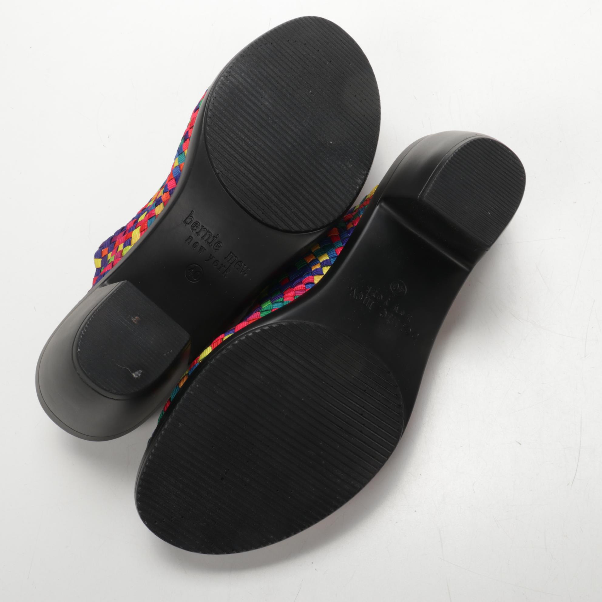 Bernie Mev New York Basket Weave Peep-Toe Mules in Rainbow