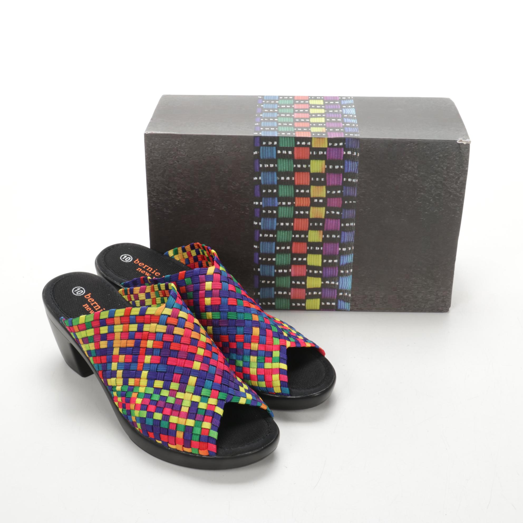 Bernie Mev New York Basket Weave Peep-Toe Mules in Rainbow