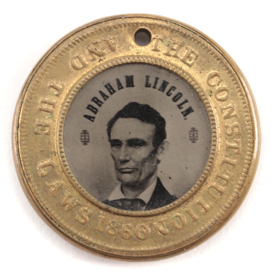 Abraham Lincoln and Hannibal Hamlin Ferrotype Badge, 1860