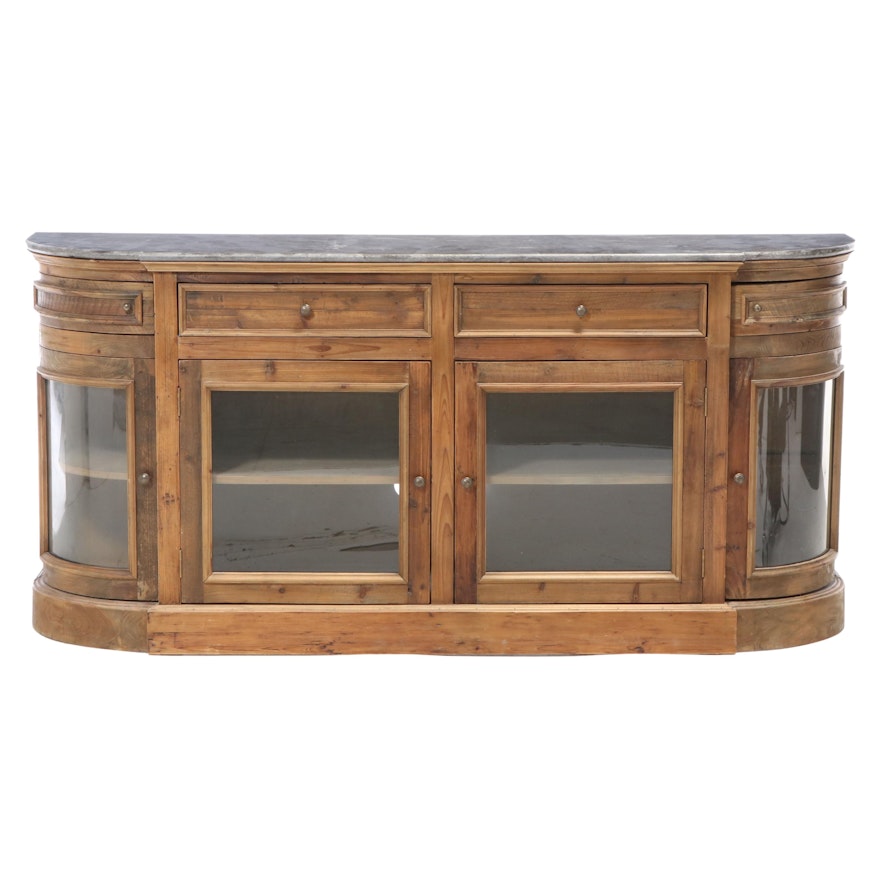 Arhaus "Kensington" Bluestone Marble Top Buffet with Glass Door Fronts