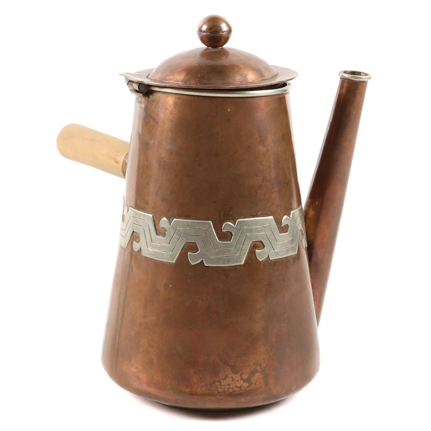 Artesanias Mexican Handcrafted Copper Chocolate Pot, Mid-20th Century