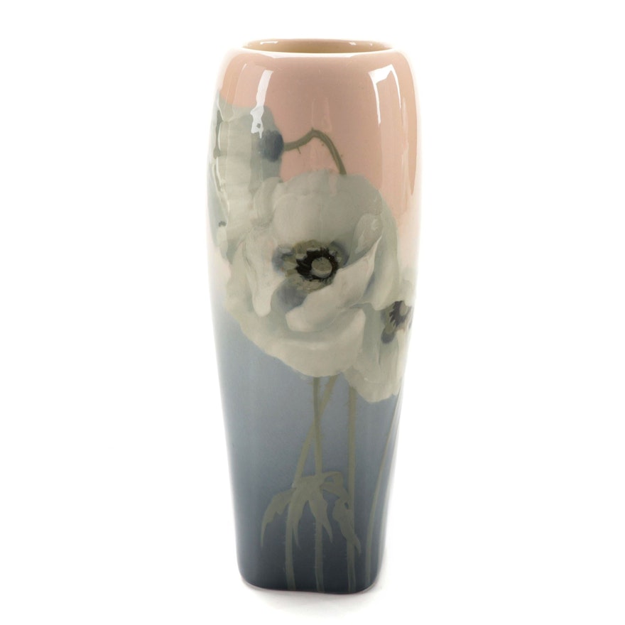 Sara Sax for Rookwood Pottery Ceramic Vase with White Poppy Motif, 1906