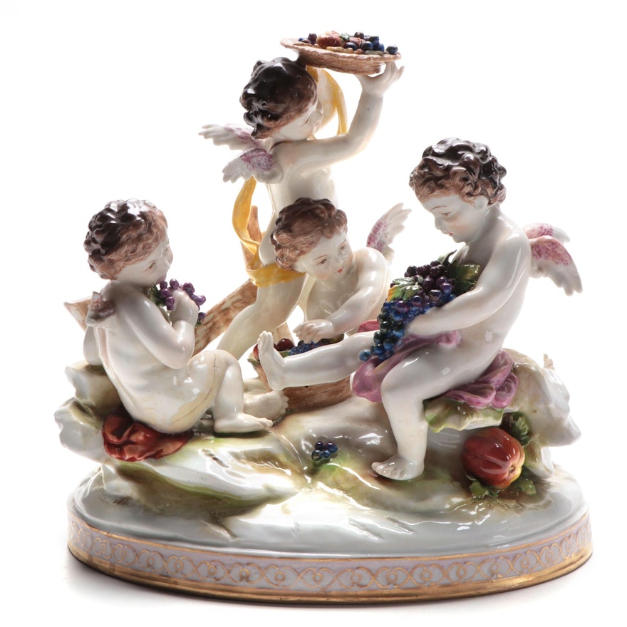 German Neoclassical Style Porcelain Figurine of Cherubs