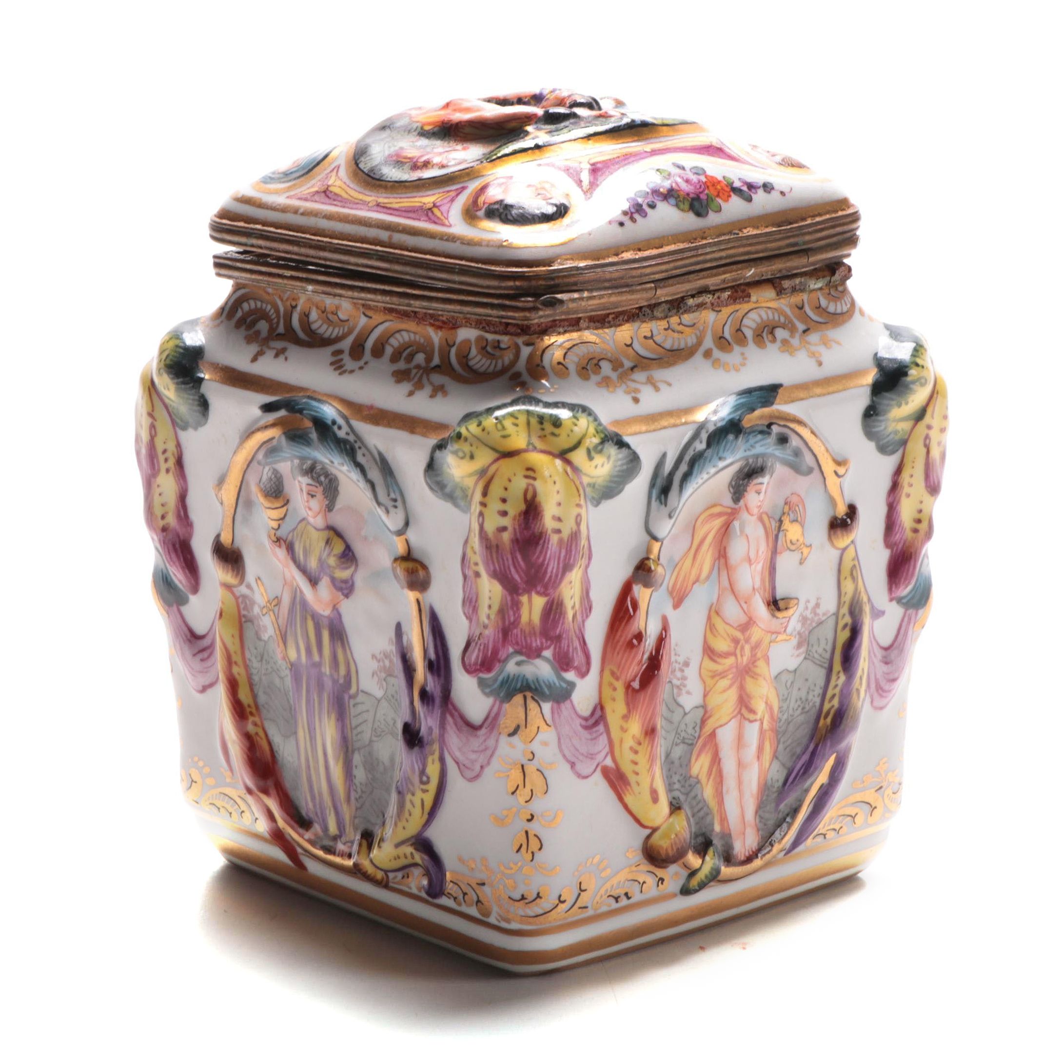 Carl Theime Capodimonte Style Porcelain Dresser Box, Late 19th/ Early 20th C.
