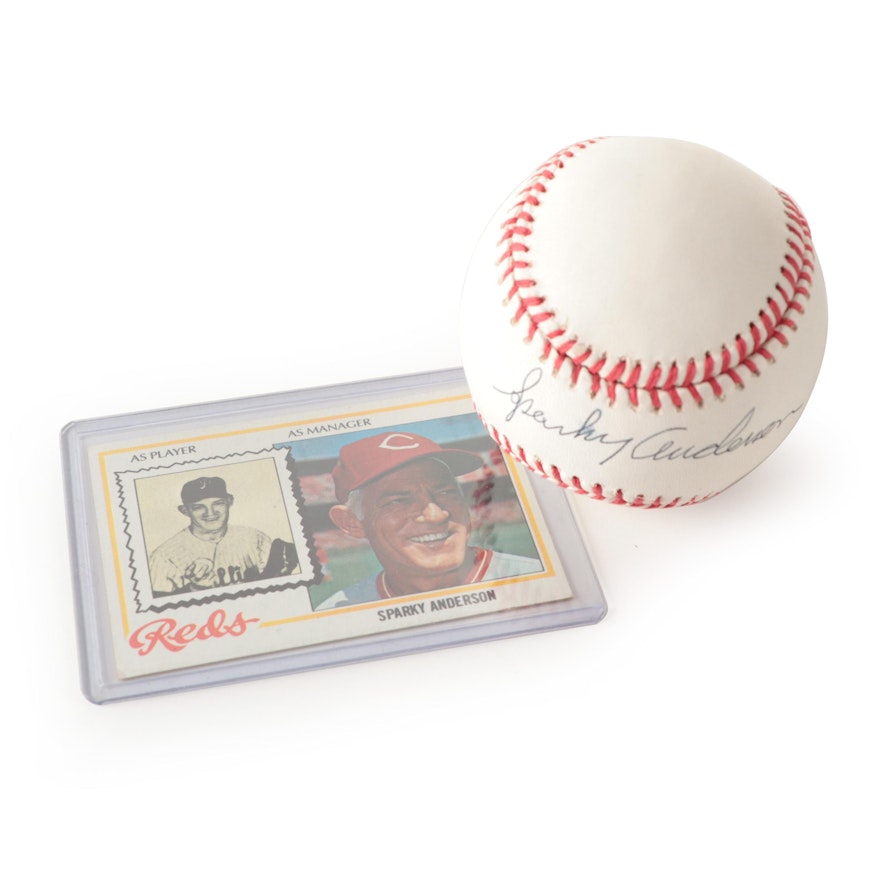 Sparky Anderson Signed Rawlings NL Baseball and 1978 Topps Reds Card, JSA COA