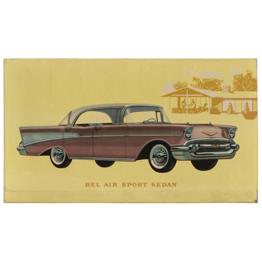 Chevy Bel Air Sport Sedan Dealership Advertising Off-Set Lithograph, 1950s