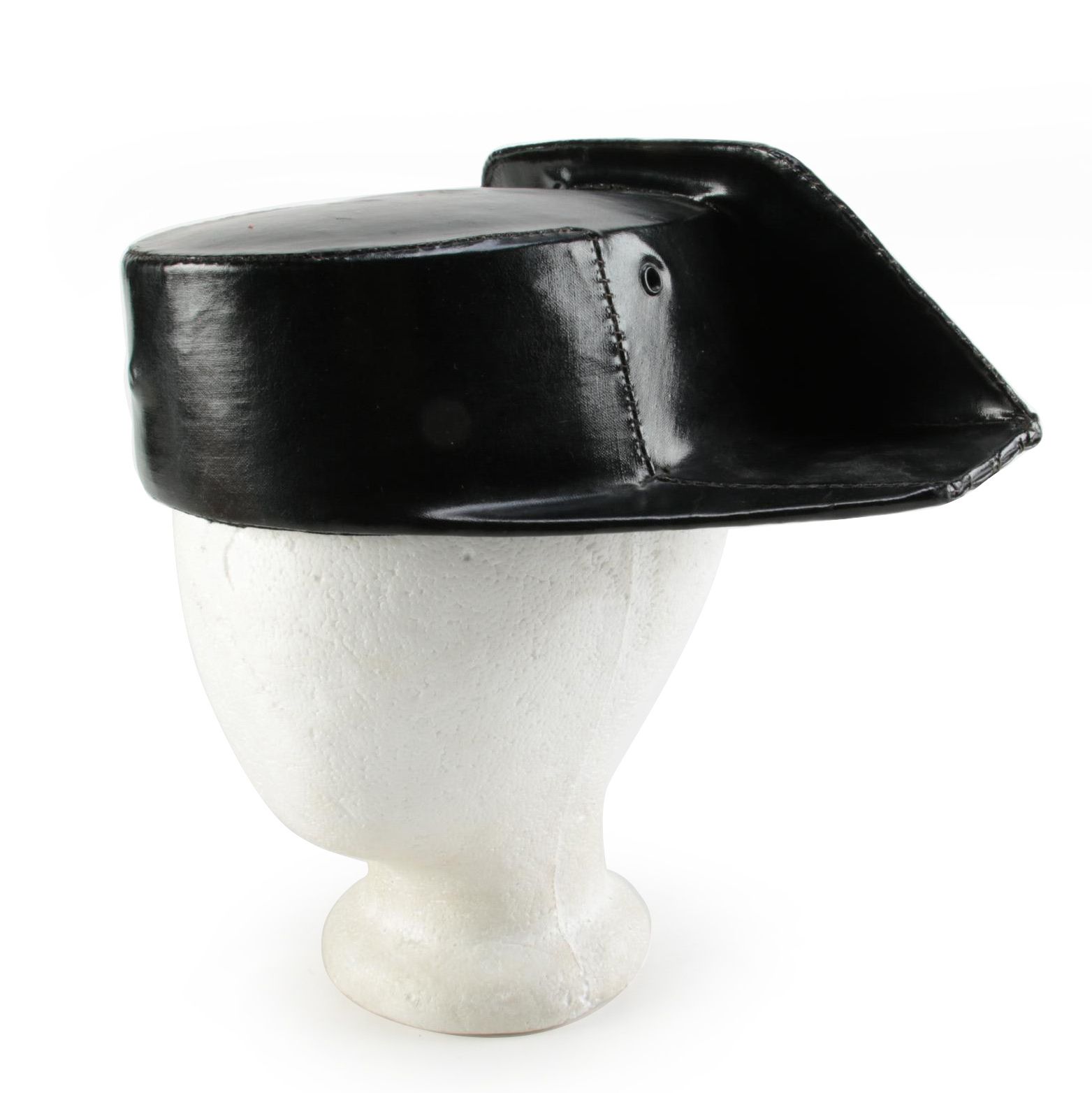 Spanish Civil Guard Black Varnish Tricorn Hat, Vintage