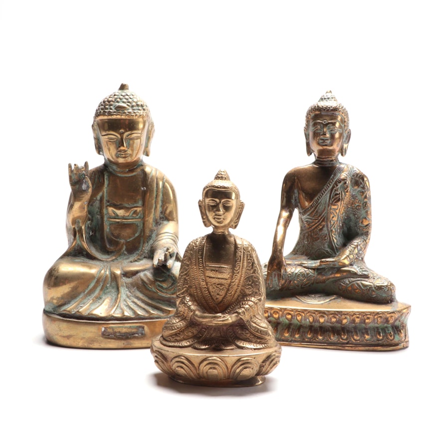 Brass Seated Buddhas,  Late 20th Century
