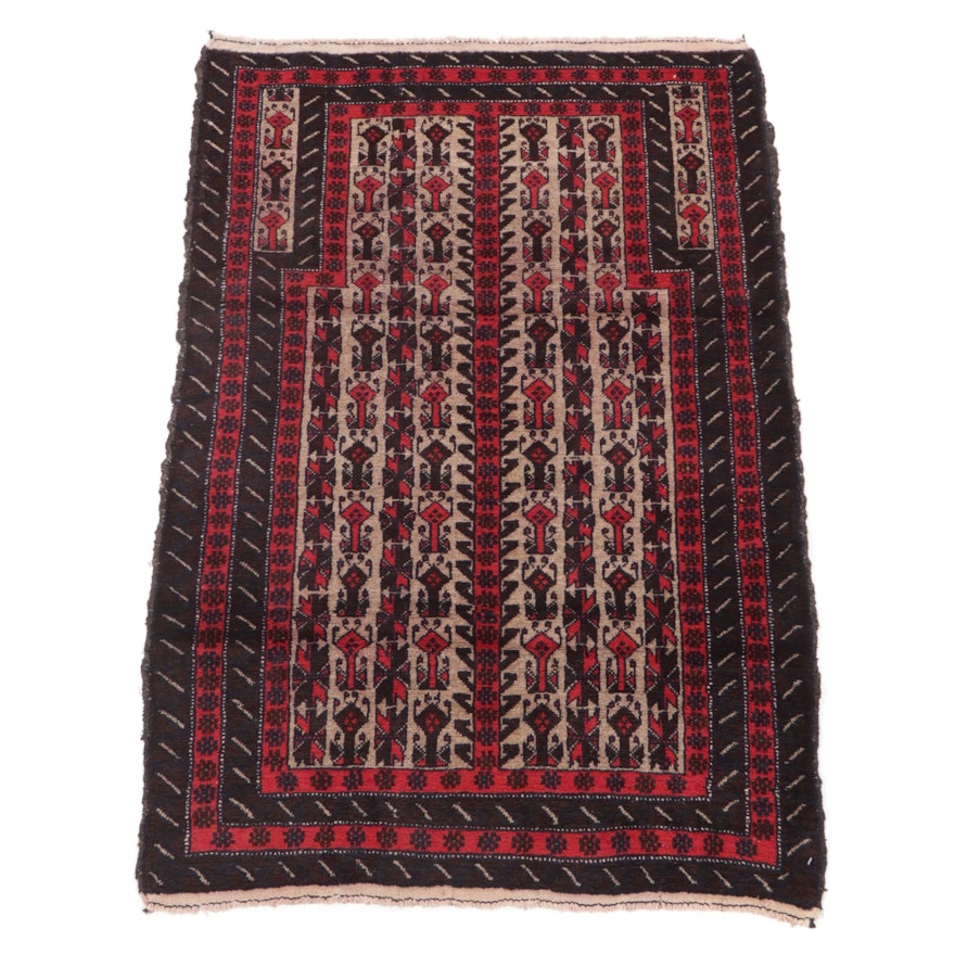 2'11 x 4'6 Hand-Knotted Afghan Baluch Tribal Prayer Rug