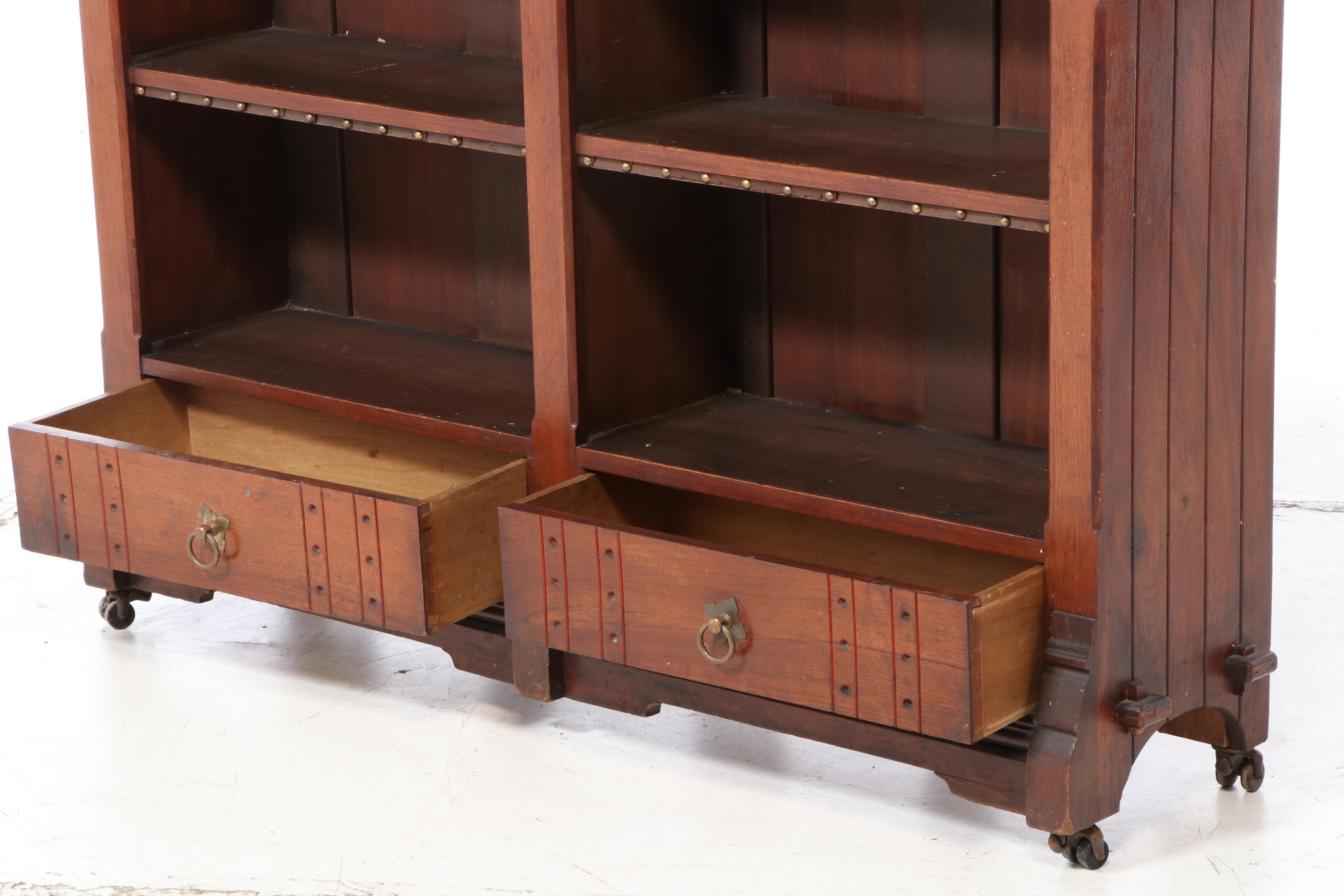Victorian Walnut and Burl Walnut Library Bookcase, Late 19th Century