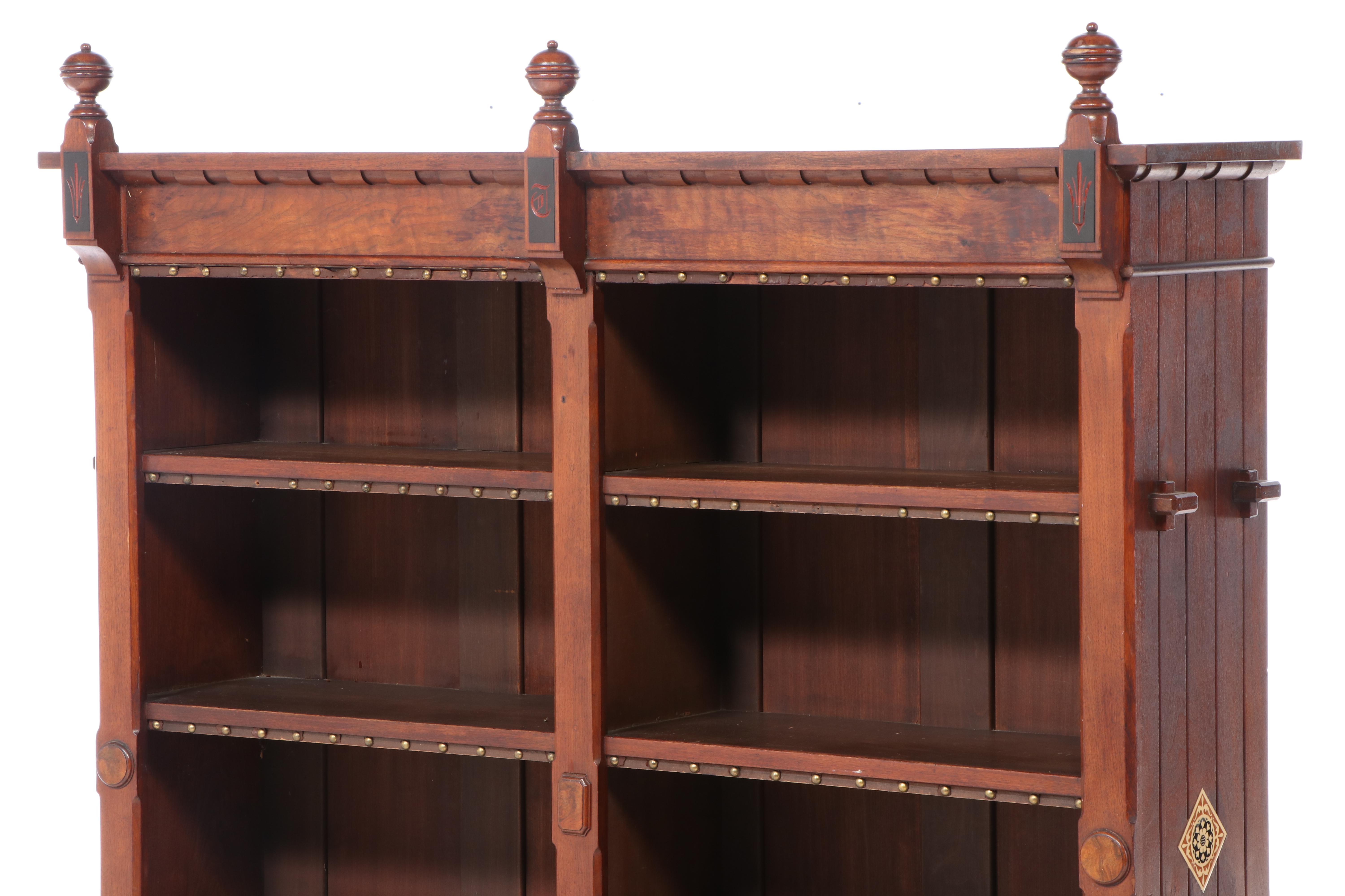 Victorian Walnut and Burl Walnut Library Bookcase, Late 19th Century